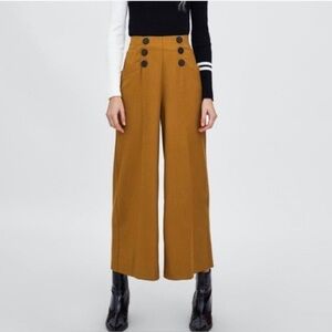 Zara TRF Collection Wide Leg Trouser Pants Size Medium Mustard